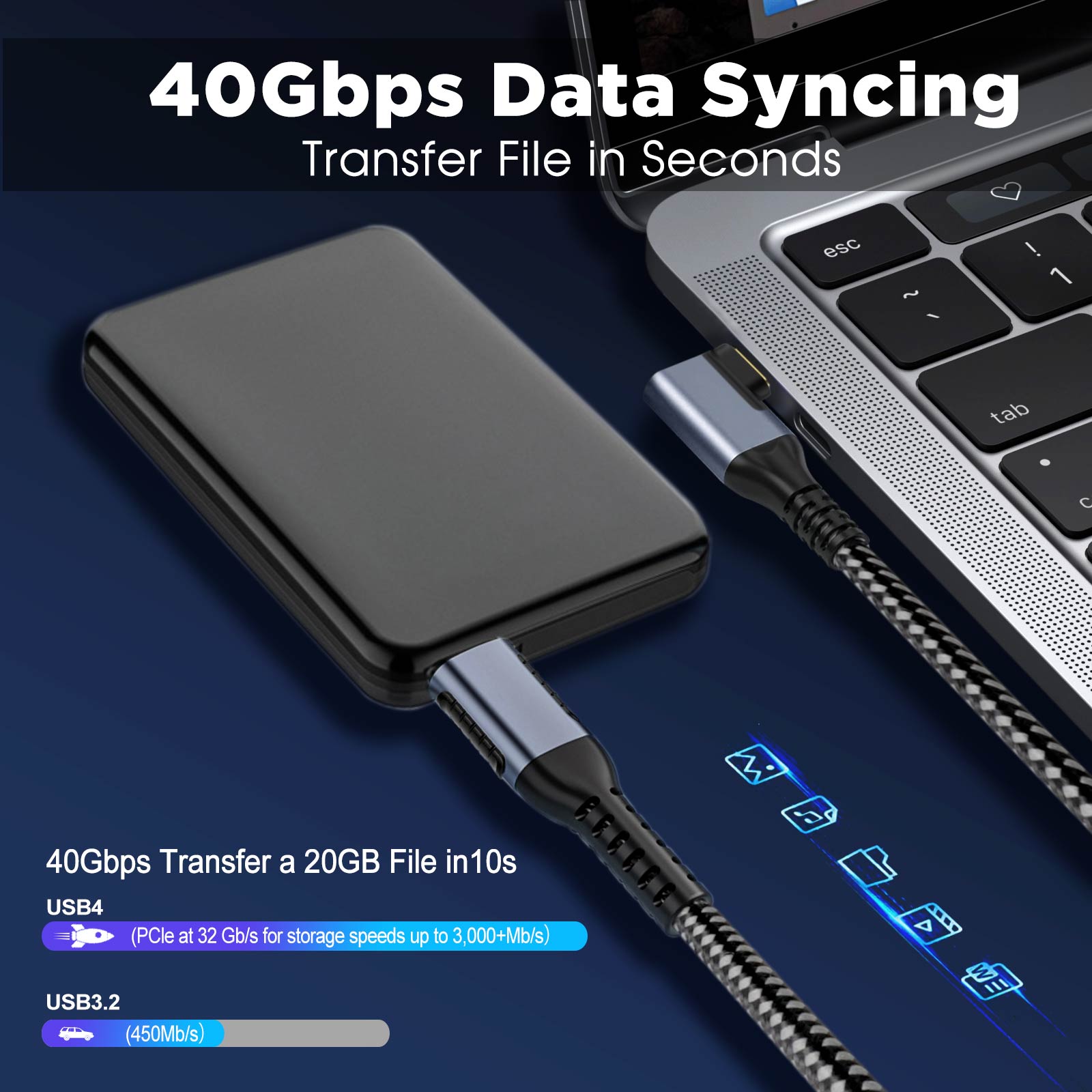 VCOM 240W Right Angle USB-C Cable